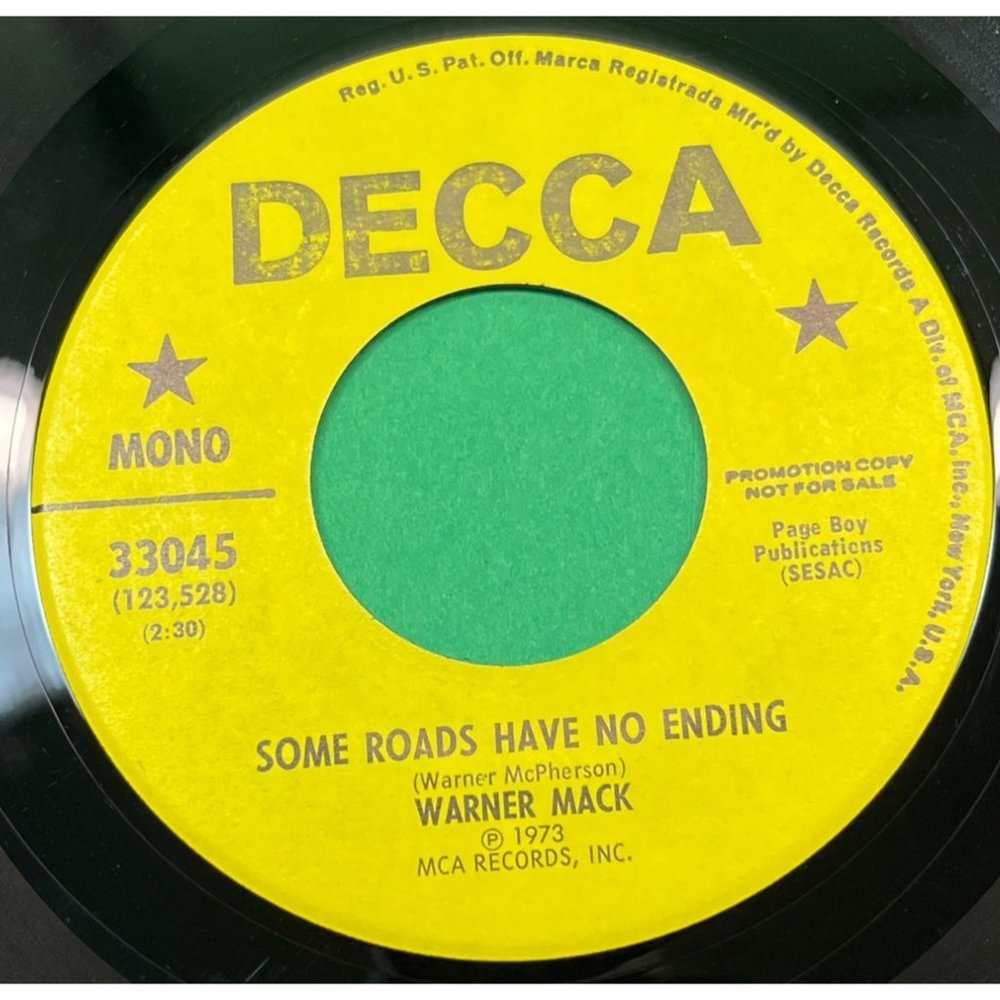 Warner Mack Some Roads Have No Ending 45 Country Promo DECCA 33045